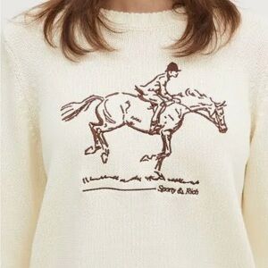 Sperry & Rich Cream Sweater with Brown Horse Design